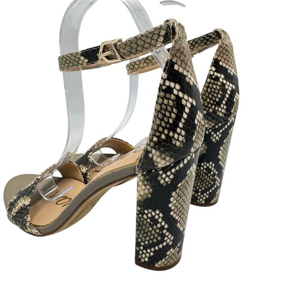 Sam Edelman Yaro Taupe Snakeskin Python Leather Block Heel Ankle Strap Sandals - Picture 8 of 10